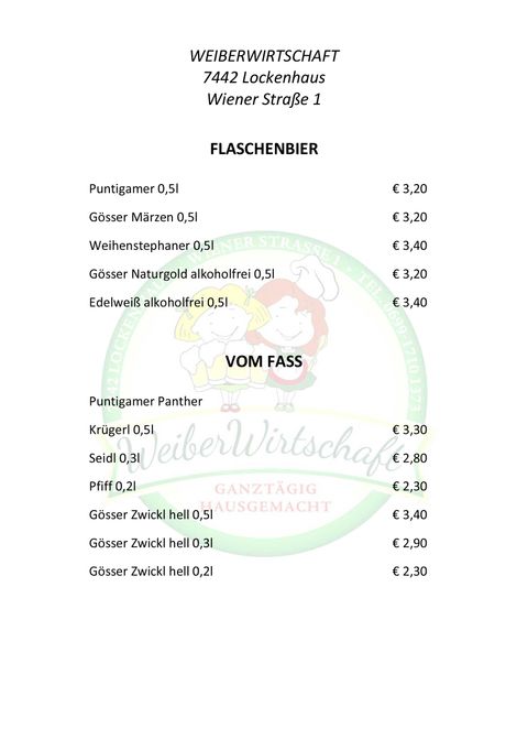 Getränkekarte | Weiberwirtschaft